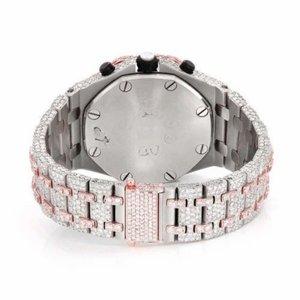 Reloj de Lujo para Hombre, Mecánico, ETA, Cronógrafo con Diamantes, Acero Inoxidable, Esfera de Cristal, Bisel Dorado Rosa, Correa Plateada, Estilo Ejecutivo - Product Image 2