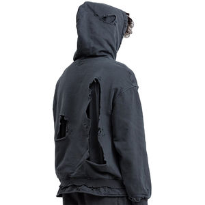 Parches bordados desgastados Sudadera con capucha Hombres Streetwear Sudaderas con capucha Logotipo áspero personalizado Algodón de gran tamaño Desgastado con capucha 2025 - Product Image 5