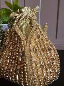 Embellished Lotus Potli Style Women's Potli <b>Bag</b> Women's <b>Coin</b> Drawstring <b>Bag</b> Fabric Silk Pearl Wedding Christmas Gift Guests - Product Image 4