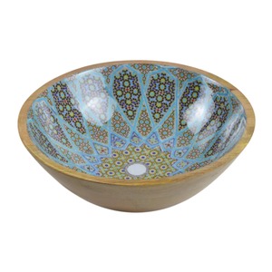 Autocollant en émail bleu Design fantaisie bol de service rond en bois taille moyenne décoratif et vaisselle arc fait à la main en vrac - Product Image 2