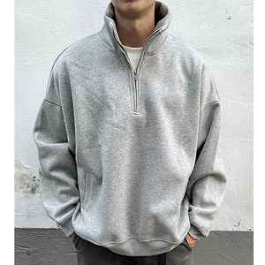 2024 sweat-shirt avec logo personnalisé oversize poids lourd 1/4 sweat-shirt zippé 100% coton uni demi-fermeture éclair sweat-shirt à col roulé - Product Image 1