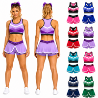Ensemble d'entraînement de cheerleading Elite All Star : Soutien-gorge dos nageur violet à strass et jupe-short double pour tenues d'entraînement universitaires