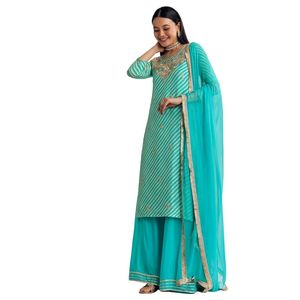 Aqua màu xanh leheriya kurta Palazzo phù hợp với với zardosi và moti làm việc Bán buôn phụ nữ dân tộc trang phục OEM quần áo nhà máy Nhà cung cấp - Product Image 3