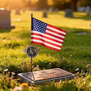 WWII Aluminum Veterans <b>Plaque</b> Grave Marker with 12x18 Inch USA Flag <b>Memorial</b> Day Gifts for Graveside Trophies Medals & <b>Plaques</b> - Product Image 4