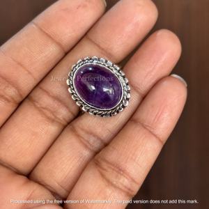 แหวนพลอยอะมีทิสต์ทรงรีเหลี่ยมเพชรพลอย งานแฮนด์เมดขายส่ง ชุบทองคำขาว 925 ดีไซน์ทันสมัย - Product Image 4