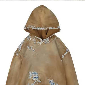 Precio barato de invierno al por mayor de los hombres Premium Distress Plain Dyed Sun Fade Rough Thermal 320g Sudadera con capucha apilada 100% algodón - Product Image 6