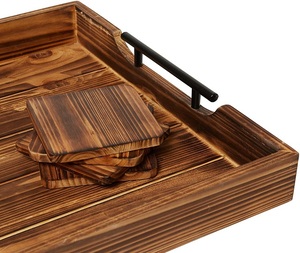 Wooden <b>Serving</b> Tray with coaster <b>set</b> Coffee Trays Party Tray Coaster <b>set</b> Coaster Food from f s international - Product Image 2