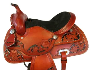 Arabian Horse Western Saddle Pleasure Trail Tooled Leather Tack Set 10-18 pulgadas con accesorios a juego Hermoso diseño - Product Image 3