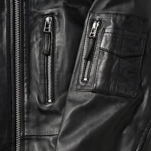 แจ็กเก็ตหนังเข้ารูปสำหรับผู้ชายบอมเบอร์ซับในผ้าวิสคอสระบายอากาศได้ดีแจ็คเก็ตไฮสตรีทซิปปิดฤดูหนาวสีดำ - Product Image 4