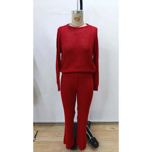 Jane's Women's Long Sleeve Round Neck Transparent Detail Knitted Blouse and Pants <b>Two</b>-<b>Piece</b> <b>Set</b>, Casual Solid Color Outfit - Product Image 6