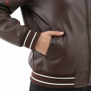 Blouson aviateur en cuir pour femme, taille XL, neuf, personnalisable, tendance, streetwear de luxe, rayures en velours côtelé, hiver, femme - Product Image 3