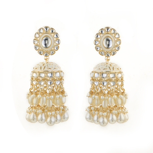 Pendiente Meenakari Jhumki chapado en oro de Indo Western con diseño hecho a mano 109165 disponible a precio razonable - Product Image 1