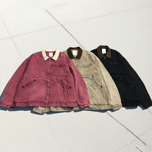 Chaqueta vaquera lavada pesada con múltiples bolsillos para hombre, chaqueta vaquera lavada de Color puro y holgada de marca de moda callejera - Product Image 1