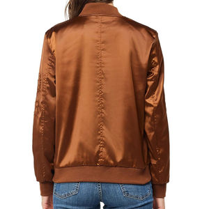 Blouson aviateur en toile pour femmes à fermeture éclair de couleur unie qualité supérieure fini respirant tenue décontracté d'hiver écologique - Product Image 3