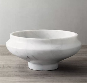 Bol décoratif en pierre blanche naturelle avec base en marbre solide pour la décoration de maison de luxe, centre de table accent sur le plateau de fruits - Product Image 5