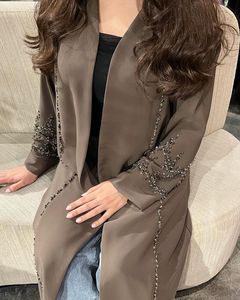Traditional Solid Islamic Modest Dress Women Long Abaya <b>Cardigan</b> Made <b>Silk</b> Embroidery Dubai Style Anti-Wrinkle Prayer Adults - Product Image 2
