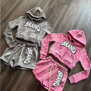 Suéter de Diseño Personalizado Liso Sólido Casual Sudadera con Capucha y Jogger Conjunto Algodón Fleece Cremallera Hombres Pantalones Cortos Conjuntos - Product Image 1