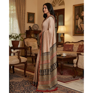 Sari ethnique modèle Banarasi en Chanderi brodé avec chemisier, en soie Georgette douce, style Bollywood Salwar Kameez - Product Image 2