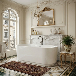 Baignoire ovale autoportante au design moderne et élégant FW-7731-67 - Baignoire en acrylique durable pour salle de bain - Product Image 3