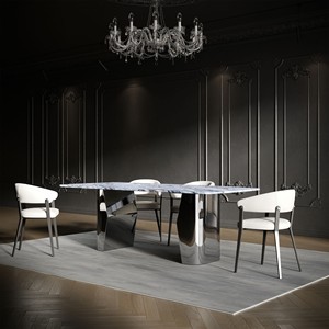 Mesa de Comedor Moderna de 200 cm con Base de Acero Inoxidable y Tapa de Mármol, Diseño para 6 Personas, Dubai - Product Image 2