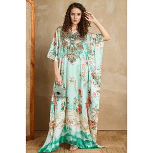 Serene Majesty Mujeres Soft Satin Kaftan Elegante Rhinestone Adornado Fiesta Mono - Product Image 6