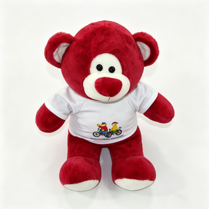 Unique plush gift teddy bear with <b>printed</b> t-shirt, <b>nursery</b> decor red teddy bear plush, custom logo teddy bear plush - Product Image 1