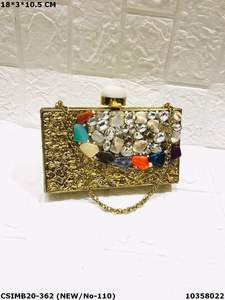 Radiant Opulent Beauty Handcrafted Brass Evening Clutch <b>Bag</b> Timeless Sophistication with MOP <b>Pearl</b> Wood Metal Crystal Stones - Product Image 4