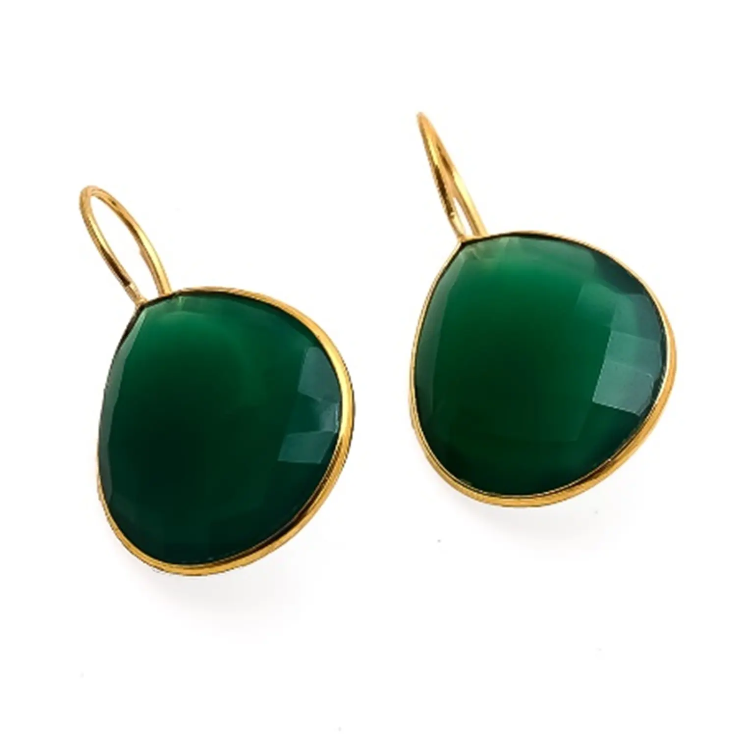 Green Onyx Gold Plated Sterling Silver pear Shape Gemstone Earrings