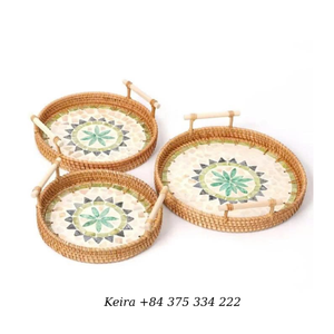 Plateau en rotin nacre écologique, plateau décoratif en coquille de rotin pour la décoration de la maison, Vietnam - Product Image 5