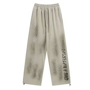 <b>Mens</b> Canvas Track Pants Anti-Wrinkle Flared Baggy Sweatpants Tactical 3D Style Plain Dyed High Heavyweight - Product Image 3