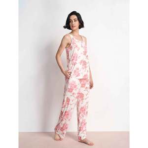 Women's Floral Print Cotton Pajamas Set Sleeveless Round Neck Full Length Soft Casual Sleepwear Spring Season - Product Image 3