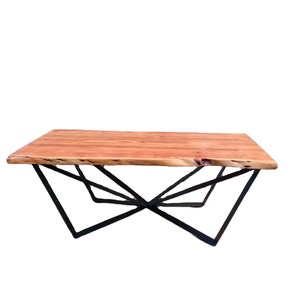 Modern Solid Acacia <b>Wood</b> and Iron <b>Dining</b> Table <b>Set</b> with <b>Dining</b> <b>Chairs</b> for Hotel Use - Product Image 1