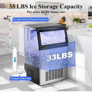 Máquina de hielo de 33 libras, máquina de hielo en cubos de acero inoxidable con filtro de agua, conector de rosca interna, tapa negra - Product Image 1