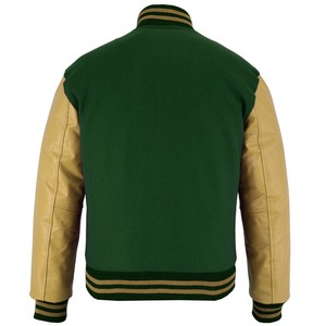 Chaqueta Varsity de Lana Verde con Mangas de Cuero Dorado, Tendencia 2026, OEM, para Hombre, Alta Calidad, MOQ Bajo, Chaquetas de Invierno Calefactables - Product Image 2