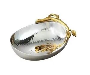 Bol à fruits martelé en argent de style japonais avec feuille d'or Bol en métal de dernière conception avec fonction de suspension pour la décoration intérieure - Product Image 5
