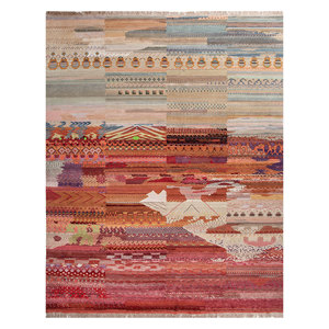 Alfombras Manchaha de Lana y Seda de Bambú Anudadas a Mano, Diseño de Parches Rojos y Naranjas para Uso Doméstico-Les-2646 - Product Image 1