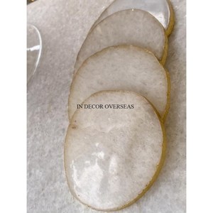 La mayoría de los bordes dorados de diseño único de lujo para forma redonda juego de mármol blanco de 4 posavasos para decoración de mesa y bebidas de la India - Product Image 6