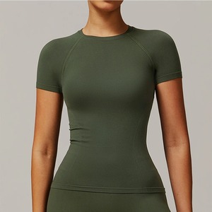 T-shirt de sport sans couture femmes haut de fitness manches courtes Yoga vêtements de danse haute élastique chemises de course Gym Push Up haut d'entraînement - Product Image 2