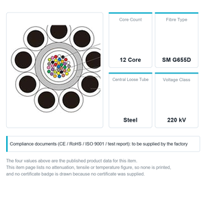 Câble de <span class=keywords><strong>fibre</strong></span> <span class=keywords><strong>optique</strong></span> OPGW pour mise à la terre aérienne, 12-96 fibres, SM G652D G655D, câble d'alimentation aérien haute tension blindé en métal - Product Image 4