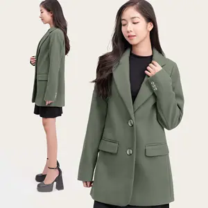 Dunkelgrünes neues Design kundenspezifisch freizeitkleidung Büro Lady Blazer stilvolle feste Baumwolle Leinen Knopfleiste Damenweste in Vietnam hergestellt