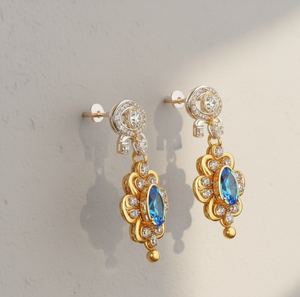 ต่างหูทรงหยดน้ำประดับบลูโทแพซ CZ ขนาด 4 นิ้ว ทำจากเงินแท้ 925 ชุบทอง 18K เหมาะสำหรับงานปาร์ตี้ งานแต่งงาน ของขวัญสำหรับเธอ - Product Image 4