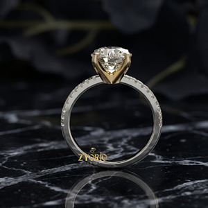 14K <b>Gold</b> Round Cut Solitaire <b>Ring</b> Pave <b>Set</b> Engagement <b>Ring</b> Classic Bridal Wedding <b>Ring</b> for Women - Product Image 3