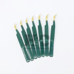 Pinzas J Forma curva Pinzas de aislamiento más vendidas Dard Extensión de pestañas de visón verde Pinzas sostenibles Logotipo probado - Product Image 2