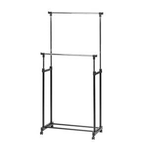 Porte-vêtements Myrva à double niveau, en métal, autoportant, portable, rangement de garde-robe, design minimaliste avec roulettes - Product Image 4