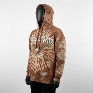 Sweat à capuche en coton tie-dye pour homme 350GSM, polaire premium, marron, broderie personnalisée, graphique d'aigle sur le devant, panneaux de manches, sweat à capuche basique - Product Image 4
