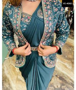 ชุดปาร์ตี้อินเดียพร้อมใส่เสื้อผ้าชุดส่าหรีผ้าไหมซาตินสไตล์บอลลีวู้ดแบบเย็บปักส่าหรีงานส่าหรี - Product Image 1