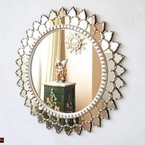 Décoratif Rond Grand Miroir art mural maison Péruvien Accent Argent Miroir Suspendu mur salle de bain. - Product Image 3