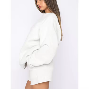 Ensemble de survêtement polaire 2 pièces surdimensionné pour femme, grande taille, 100 % coton, brodé, avec sweat à capuche et short, style streetwear automne - Product Image 2