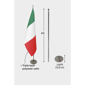 Bandera de mano oficial de Italia para interiores, impresa digitalmente en poliéster y seda, con asta de aluminio y fibra de vidrio. - Product Image 6