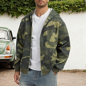Sweat à capuche personnalisé pour homme, poids lourd 500 g/m², design camouflage, fermeture éclair, tissu polaire, haute qualité, ODM/OEM - Product Image 5